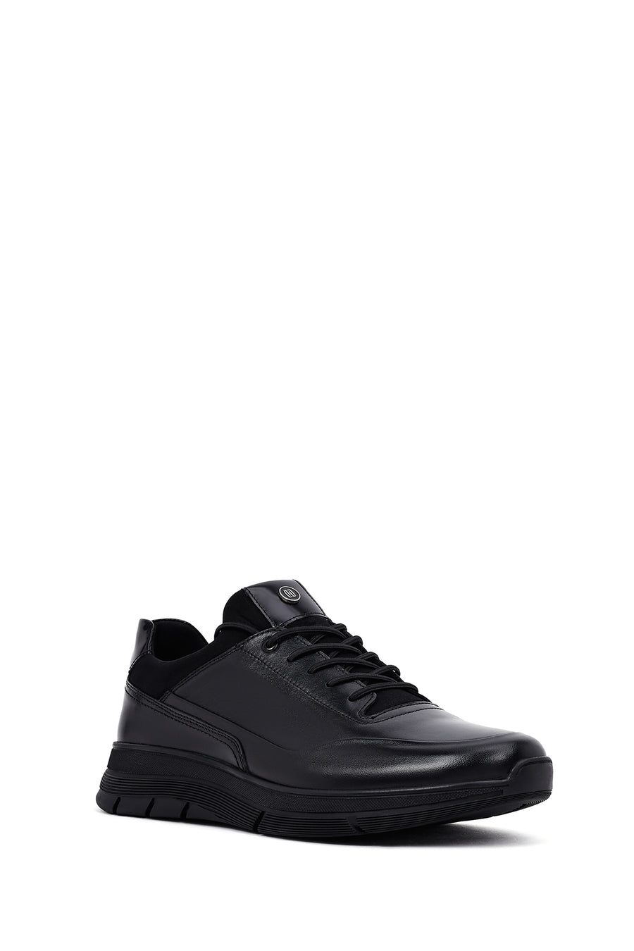 Men's Black Lace-Up Leather Casual Sneakers