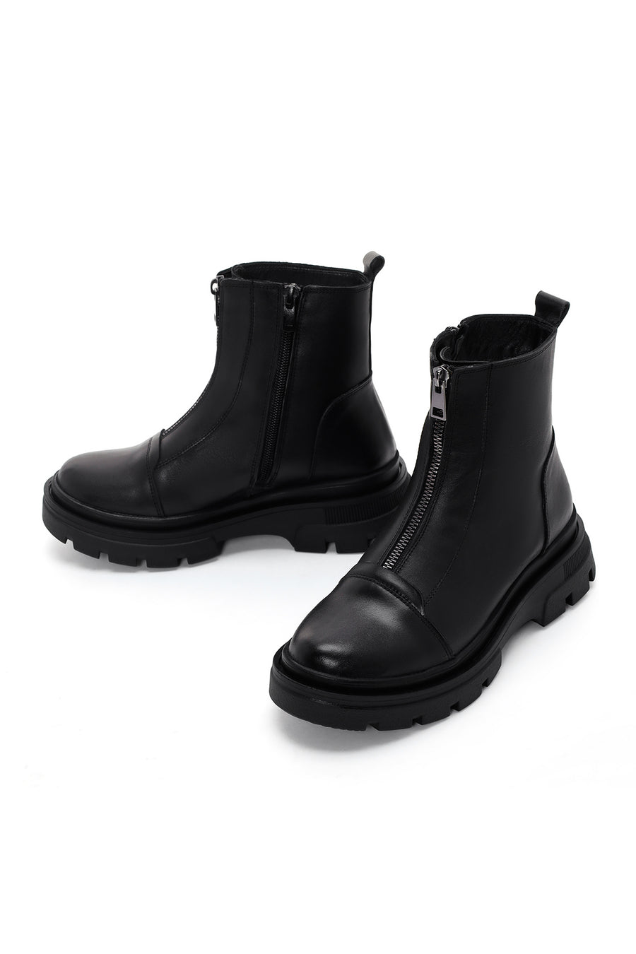 Women's Black Thick Soled Zippered Leather Comfort Boots