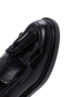 Women's Black Leather Tasseled Masculine Loafer | Derimod