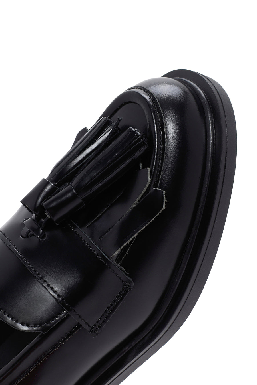 Women's Black Leather Tasseled Masculine Loafer