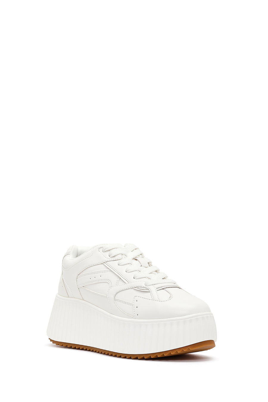 Woman White Thick-Soled Lace-Up Sneakers