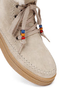 Woman Beige Lace-Up Thick-Soled Suede Leather Teddy Bot | Derimod