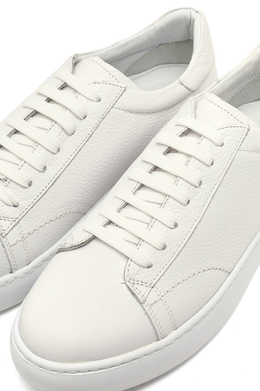 Erkek Beyaz Bağcıklı Kalın Tabanlı Deri Sneaker