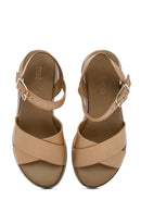 Women's Tan Ankle Strap Thick Soled Leather Sandals | Derimod