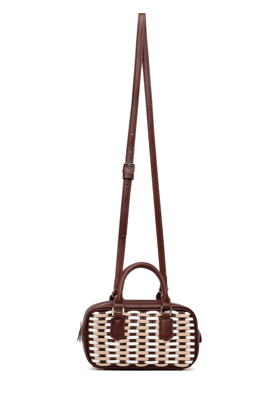 Woman Brown Long-Strap Braided Mini Shoulder Bag