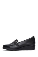 Women's Black Leather Wedge Heeled Loafer | Derimod