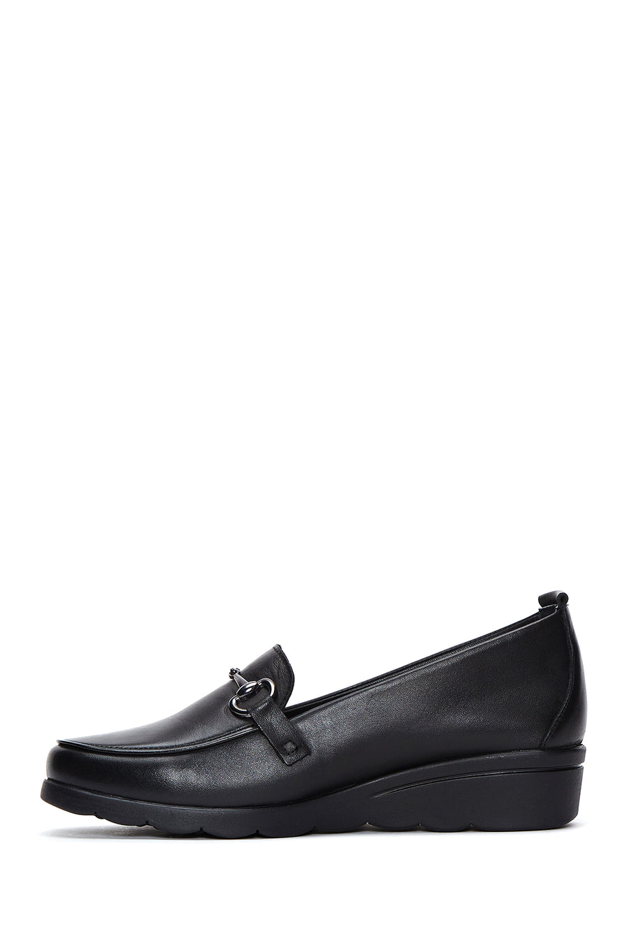 Women's Black Leather Wedge Heeled Loafer