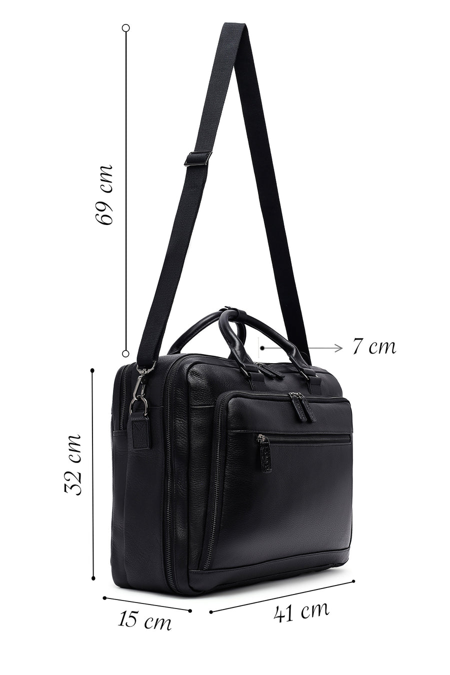 Men's Black Long Suspender Leather Briefcase