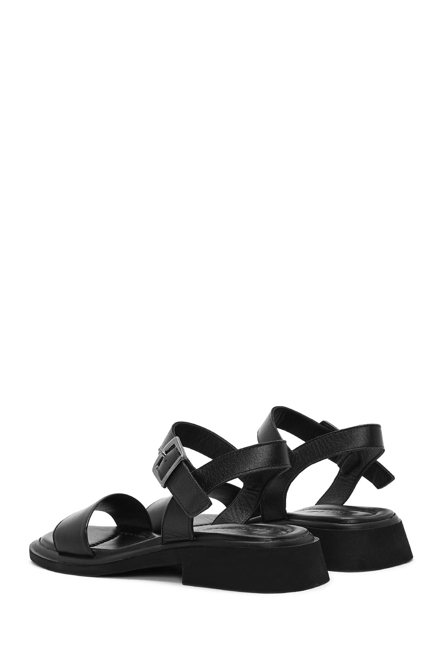 Women's Black Leather Ankle Buckle Sandals