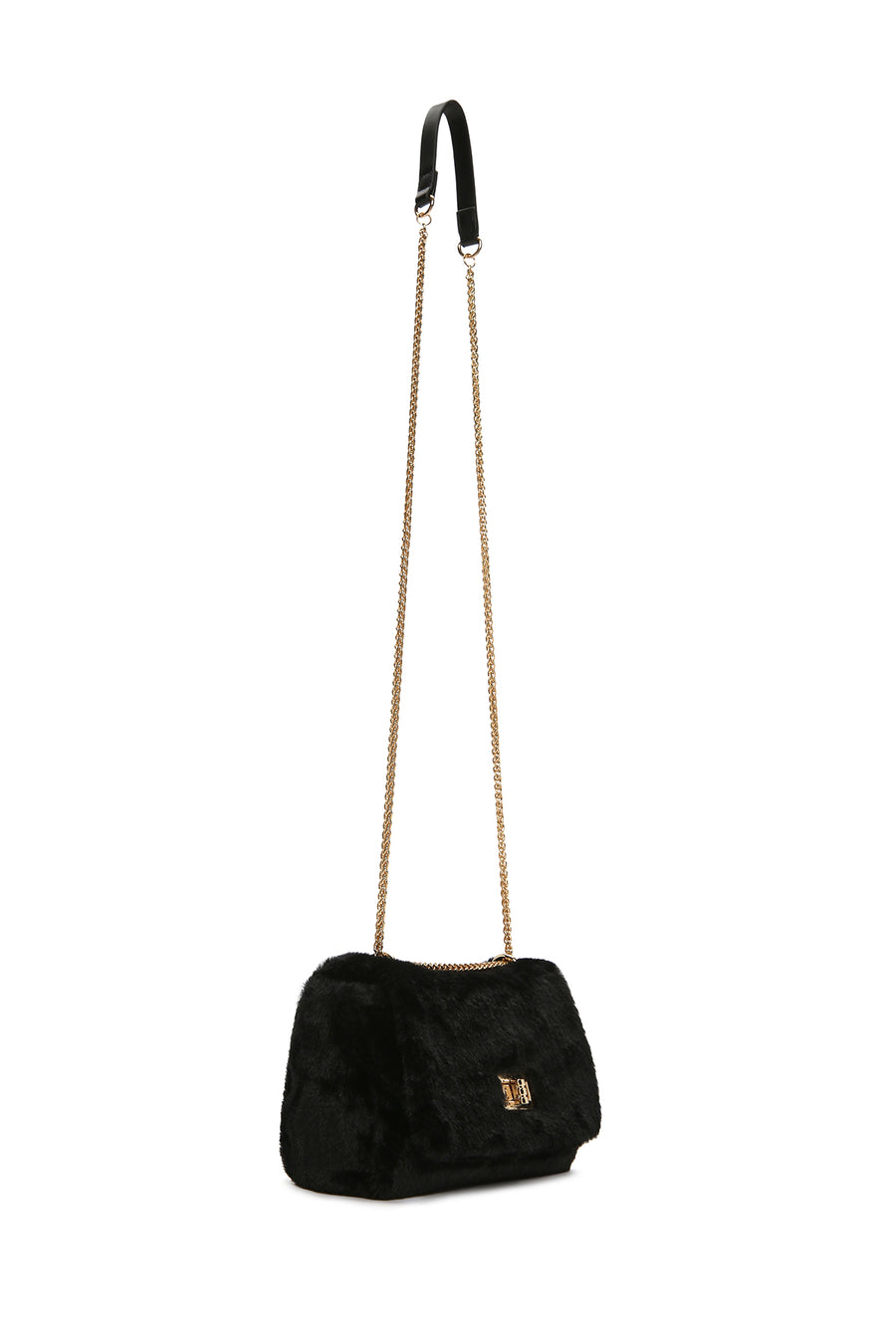 Women's Black Long Strap Plush Crossbody Bag
