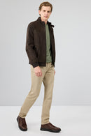 Marcelo Men's Brown Mandarin Collar Suede Leather Jacket | Derimod