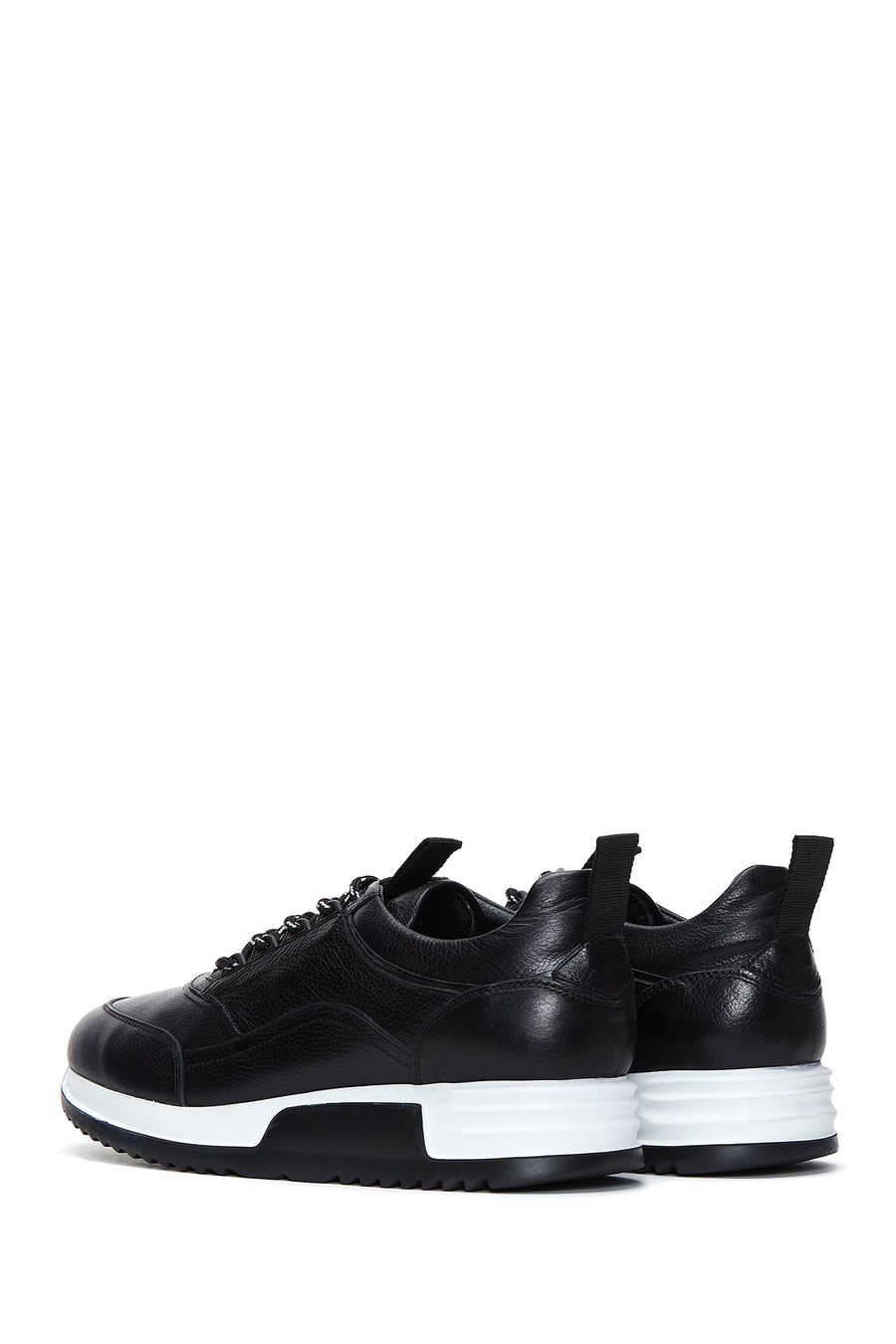 Men's Black Leather Thick Soled Sneaker