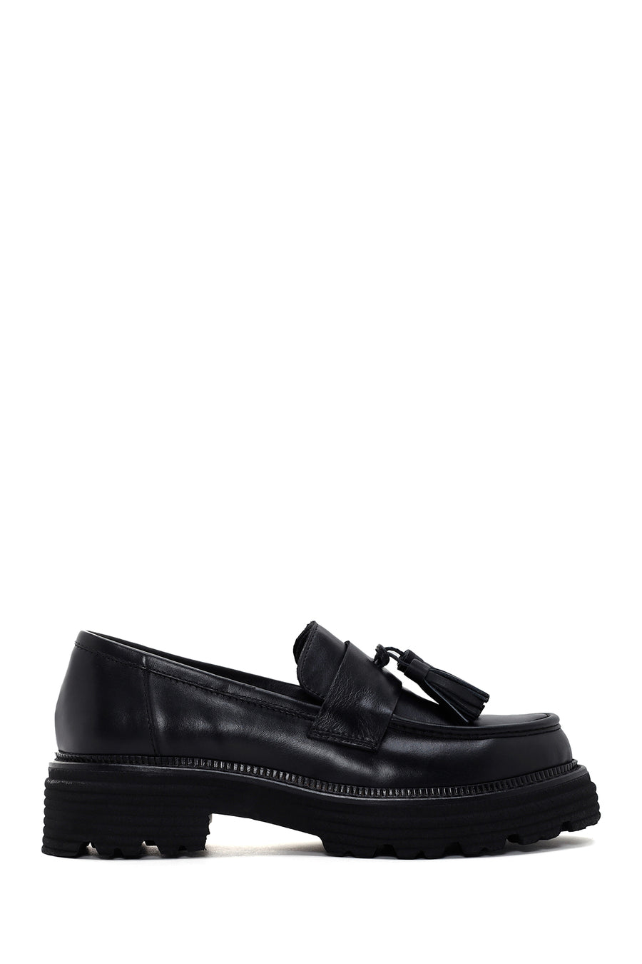 Women's Black Tassel Leather Masculine Loafer 24WFD180418 | Derimod