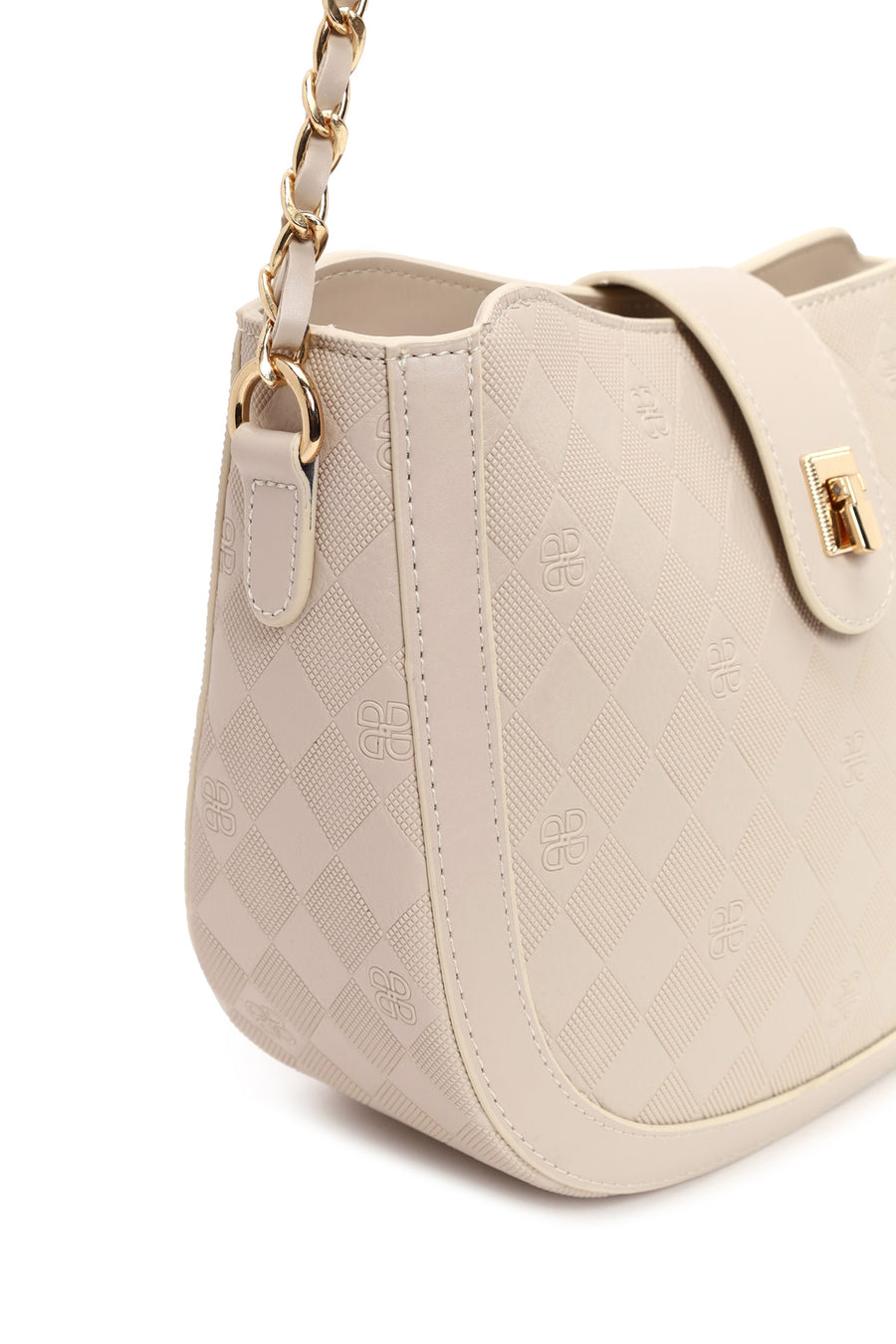 Woman Cream Long-Strap Printed Shoulder Bag