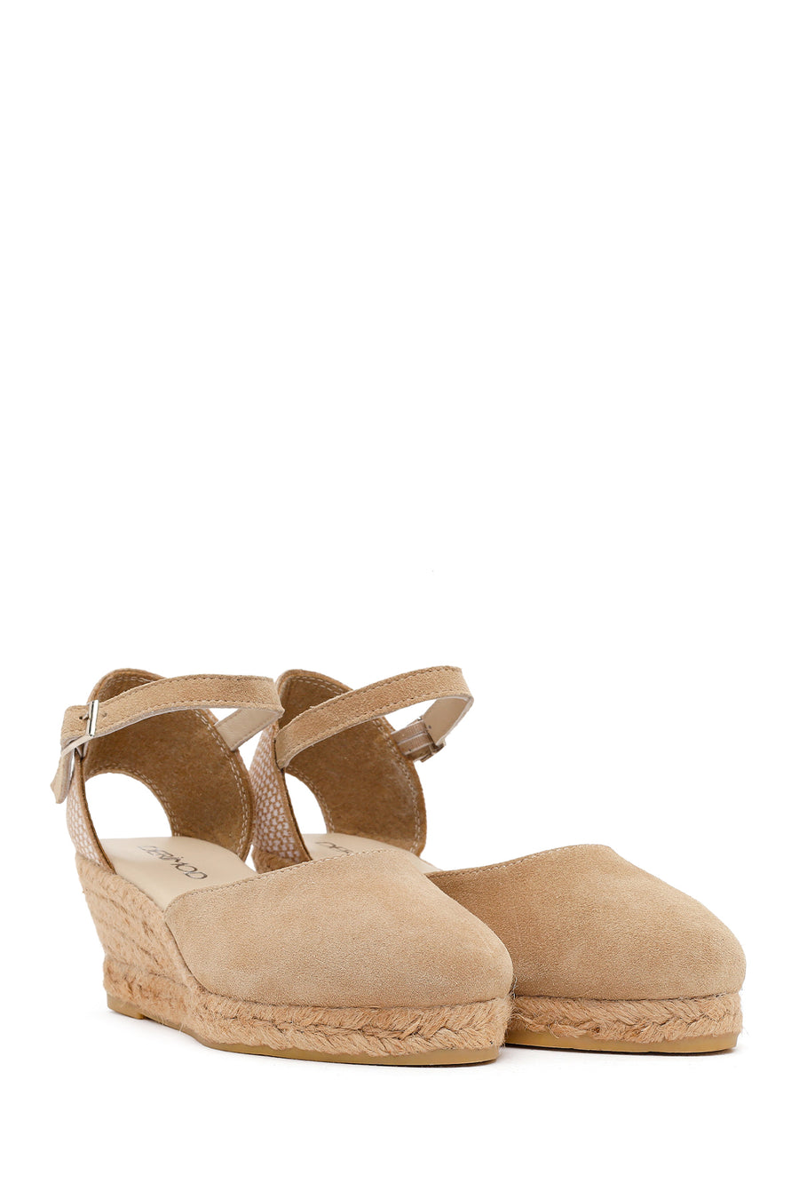 Women's Mink Ankle Strap Wedge Heel Suede Leather Espadrille Sandals