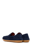 Male Navy Suede Leather Loafer | Derimod
