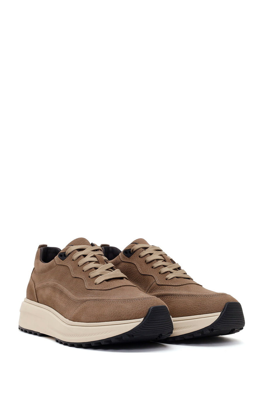 Erkek Vizon Bağcıklı Kalın Tabanlı Nubuk Deri Sneaker