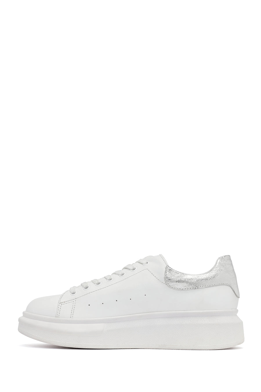 Kadın Beyaz Bağcıklı Kalın Tabanlı Deri Sneaker