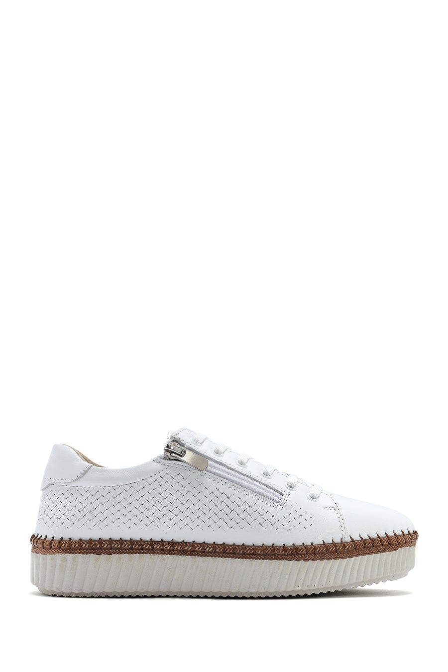 Women's White Lace-up Thick-Sole Leather Sneaker 25SFD501818 | Derimod