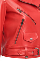 Newage Women's Red Slim-Fit Biker Leather Jacket | Derimod