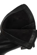 Women's Black Zippered Short Thick Heeled Leather Boots | Derimod