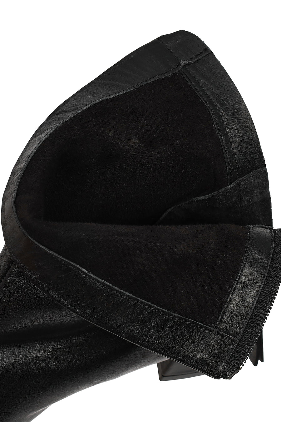 Women's Black Zippered Short Thick Heeled Leather Boots