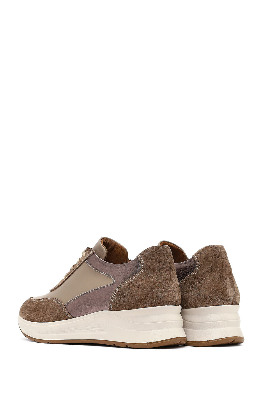 Women's Mink Lace-Up Wedge Heel Leather Sneaker