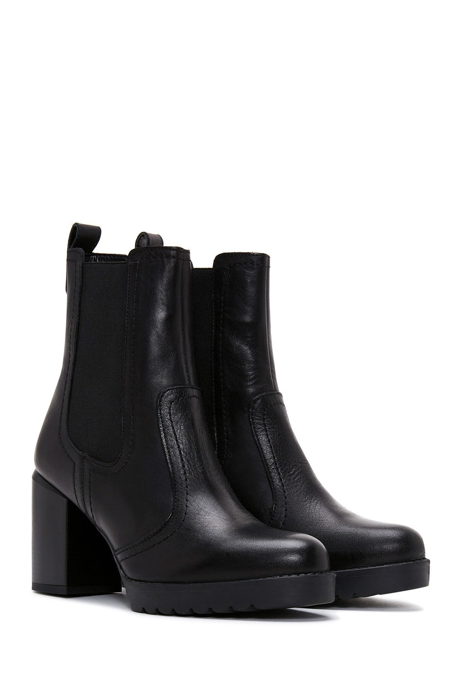Women's Black Leather Heeled Chelsea Boots