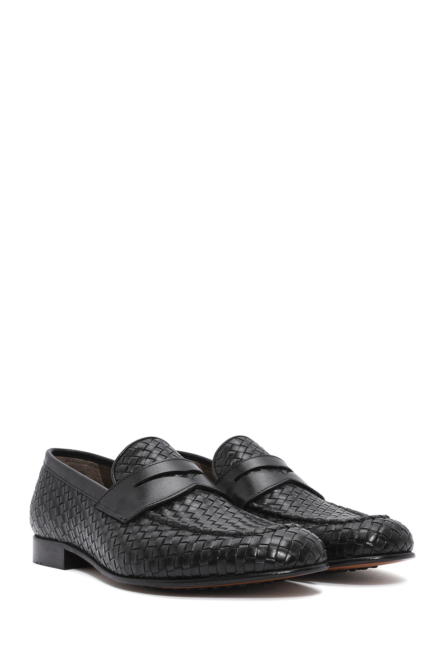 Erkek Siyah Örgü Deri Klasik Loafer