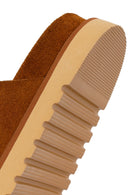 Women's Tan Double Buckle Suede Leather Slippers | Derimod