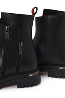 Harley Davidson Woman Black Peking Zip Closure Thick-Soled Leather Boots | Derimod