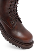 Woman Brown Zippered Leather Postal Boots | Derimod