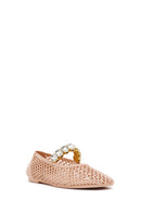 Women's Beige Jelly Ballet Flats with Rhinestones | Derimod
