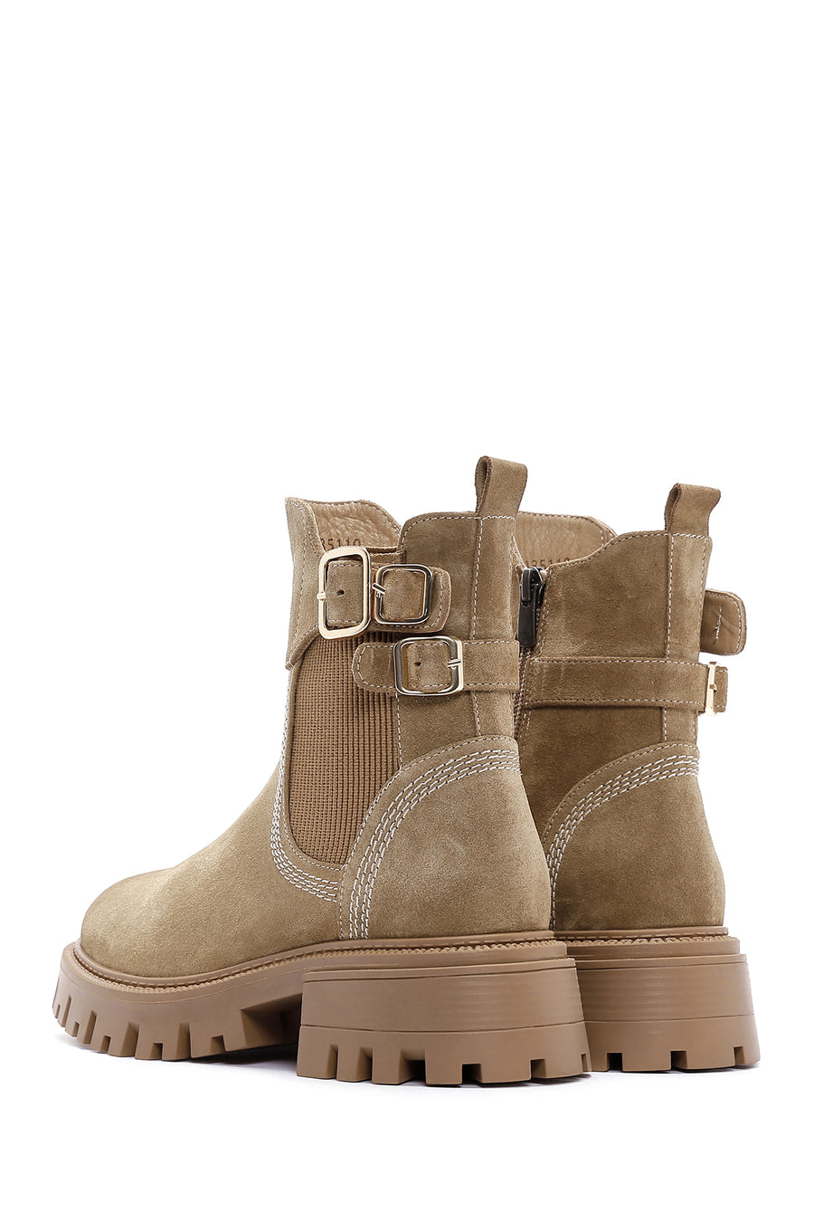 Women's Tan Suede Leather Buckle Zippered Boots