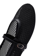 Woman Black Netted Buckled Ballerinas | Derimod