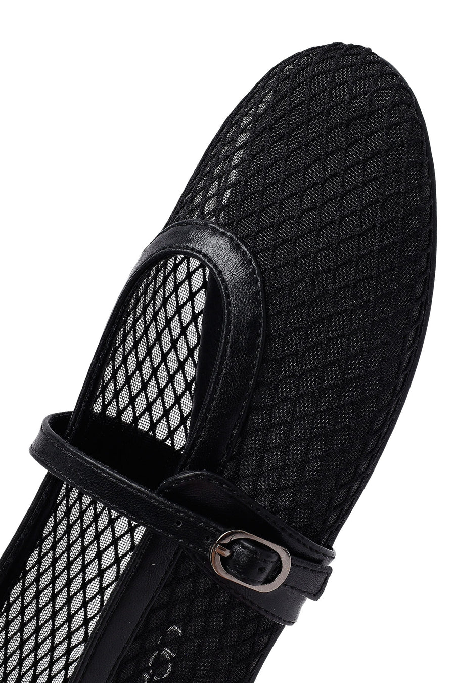 Woman Black Netted Buckled Ballerinas