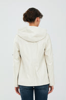 Judith Women's Cream Hooded Oversize Leather Jacket | Derimod