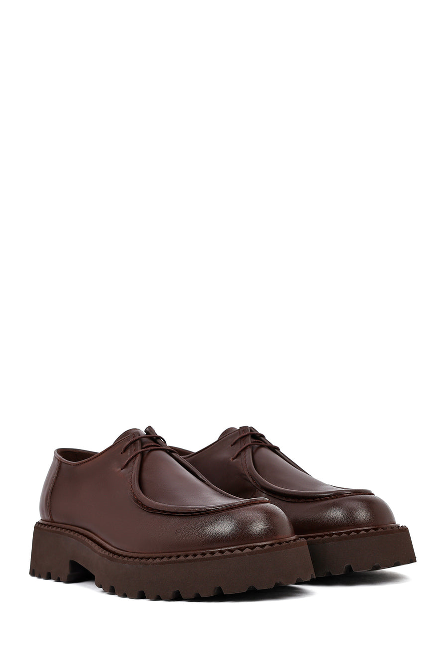 Male Brown Lace-Up Thick-Soled Leather Casual Shoe
