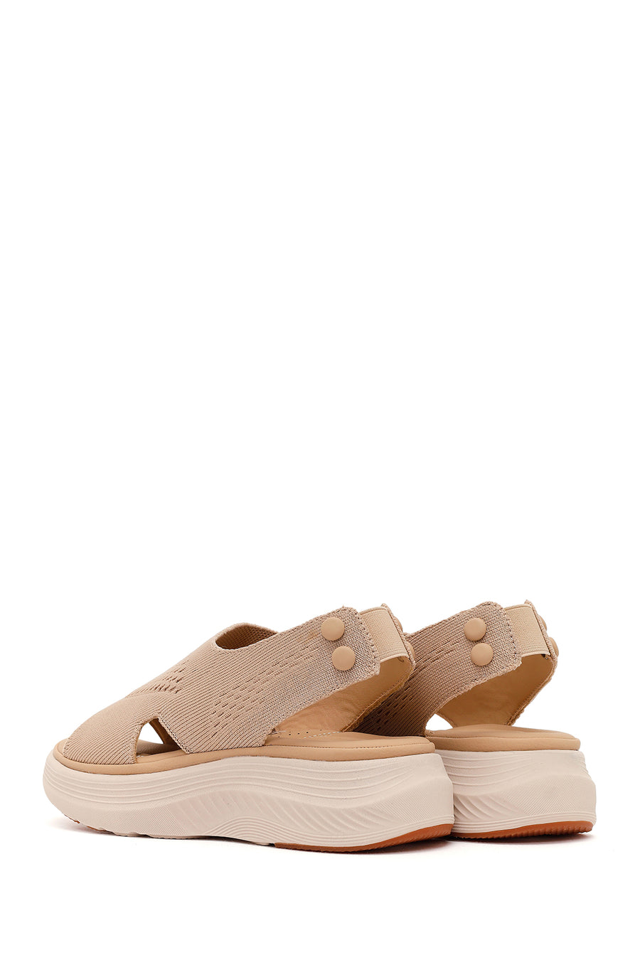 Women's Beige Strapped Thick-Soled Fabric Comfort Sandals