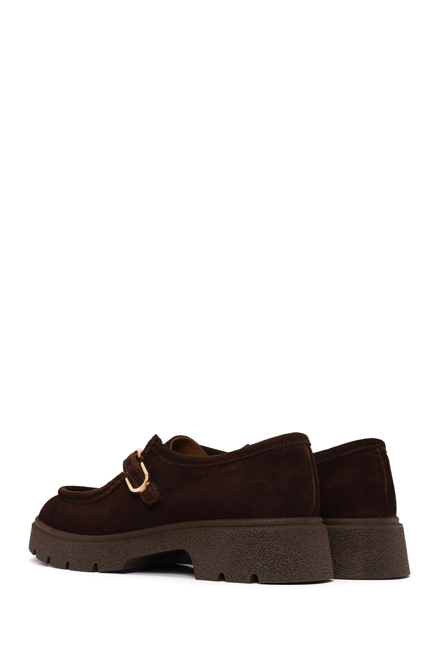 Woman Brown Buckled Thick-Soled Suede Masculine Shoes