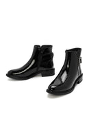 Woman Black Zippered Patent Leather Boots | Derimod