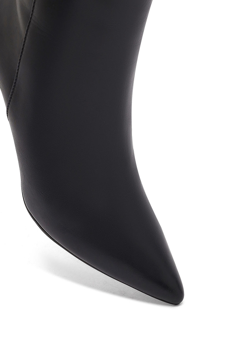 Woman Black Zip Closure Stiletto Heel Leather Boots