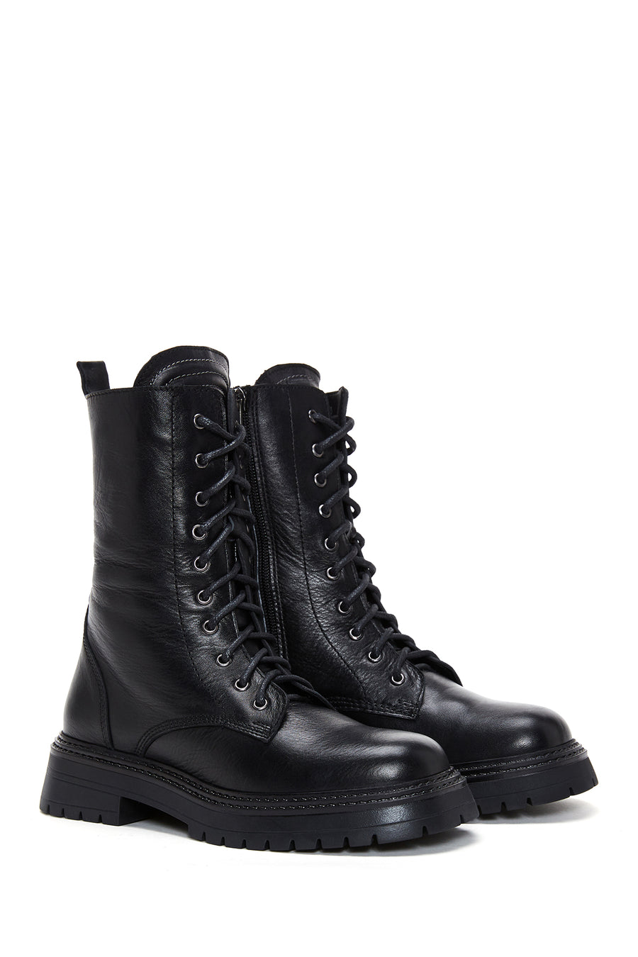 Women's Black Zippered Leather Boots