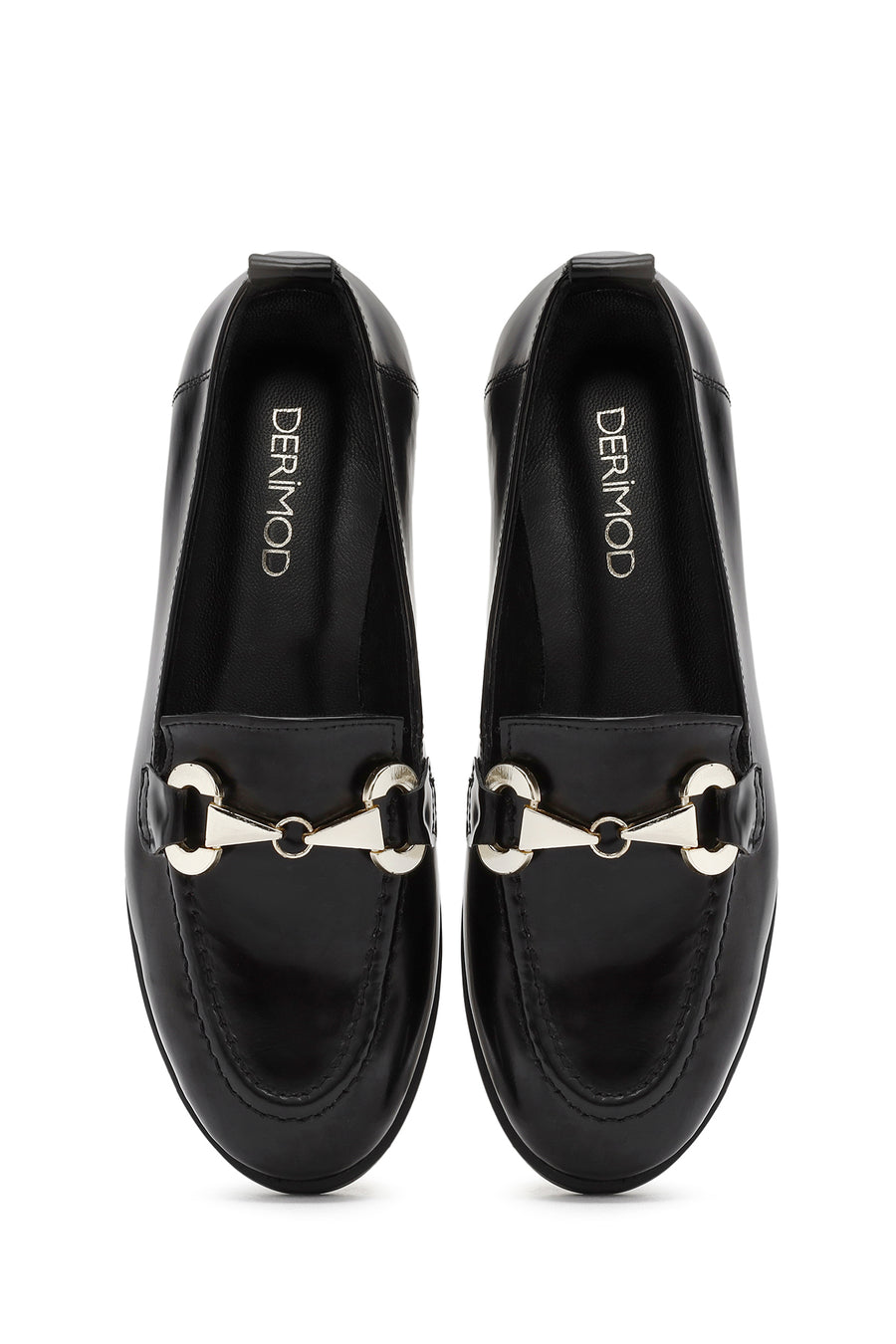 Women's Black Buckle Detailed Leather Masculine Loafer