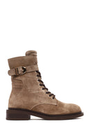 Woman Mink Zip Closure Lace-up Suede Combat Boots | Derimod