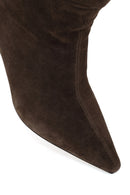 Woman Brown Heeled Suede Boots | Derimod