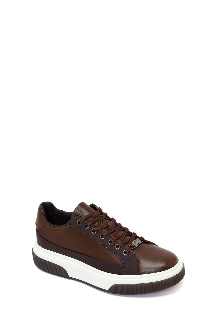 Erkek Kahverengi Bağcıklı Kalın Tabanlı Deri Sneaker