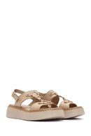 Women's Cream Ankle Buckle Thick Soled Leather Comfort Sandals | Derimod