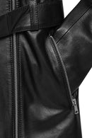 Angelique Women's Black Double Breasted Leather Coat | Derimod