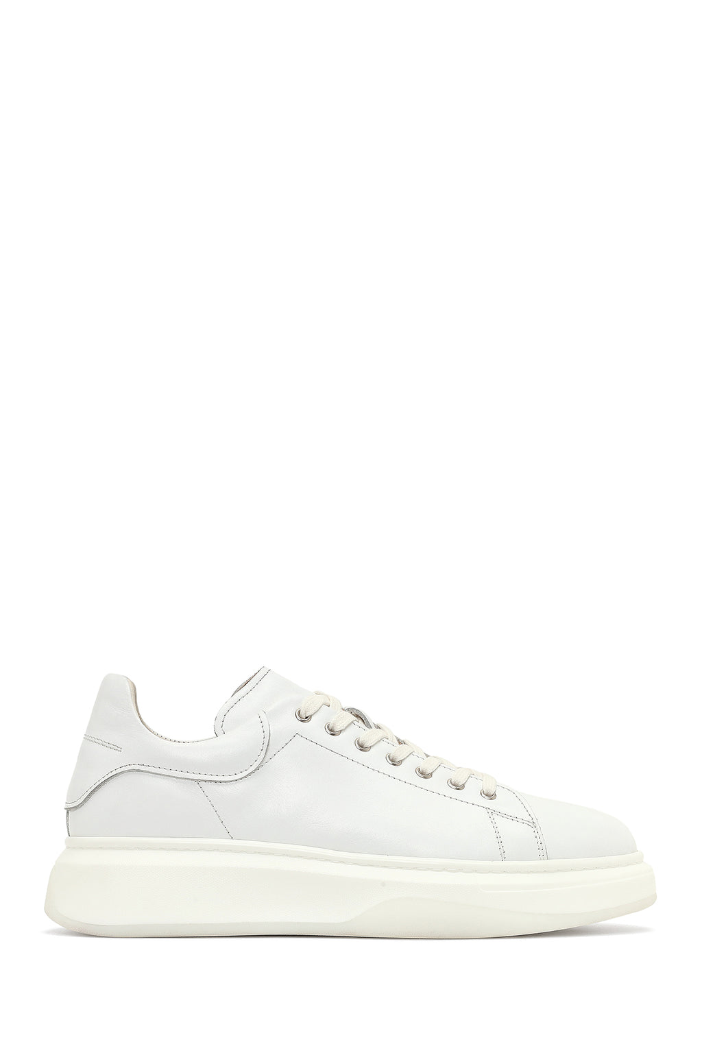 Erkek Beyaz Bağcıklı Kalın Tabanlı Deri Sneaker